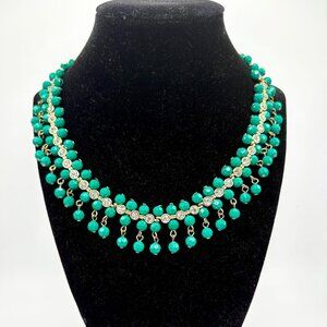 Vintage 1980s Avon Emerald/Turquoise Beaded Choker Necklace with Rhinestones